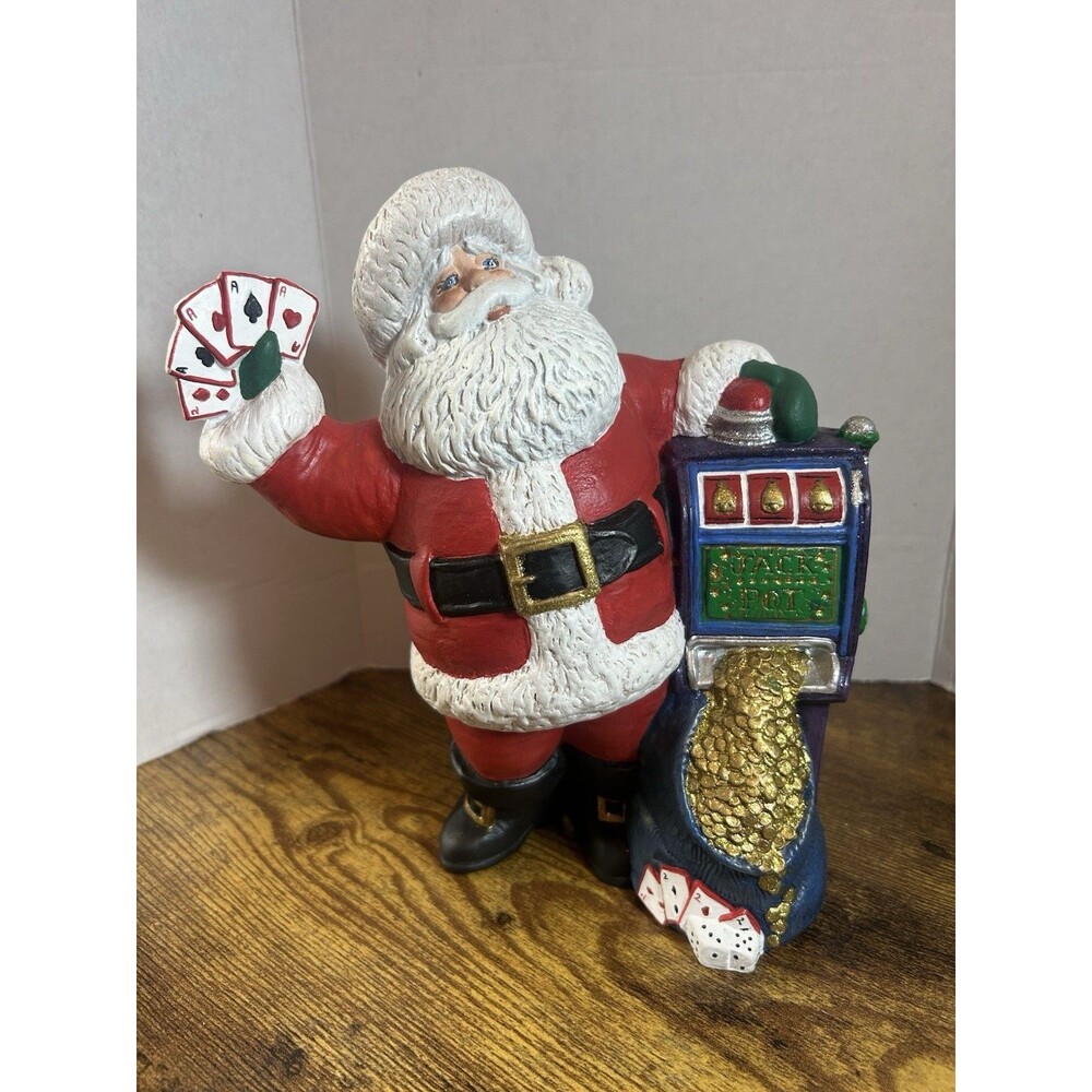 Santa Jackpot Gambling Cards Dice Poker Hand Figurine Hand Painted 2002 8.5 Inch - Picture 3 of 12